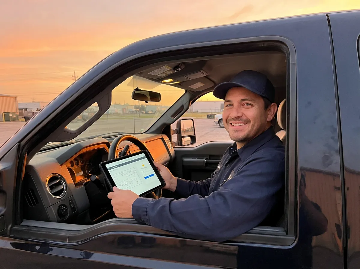 A commercial contractor in high-visibility safety workwear holding a tablet on an active construction site with structural steel framework